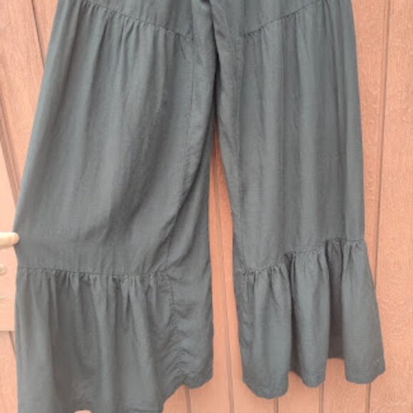 OOHLALA | Wide Leg Black Tiered Ruffle Boho Palazzo Pants Tencel Linen Blend M - Picture 8 of 14